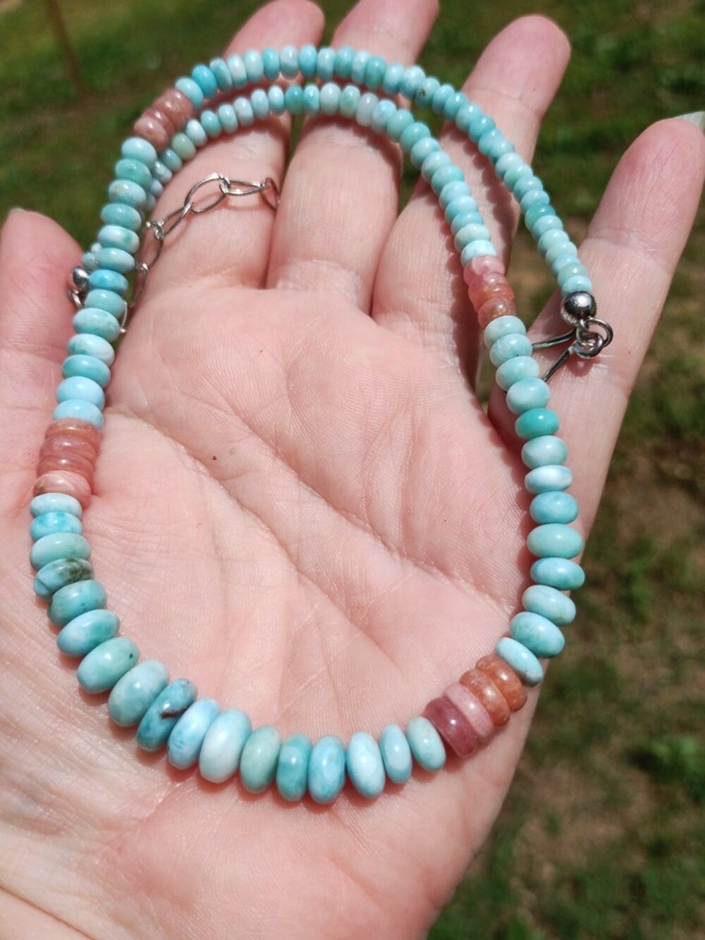 Jay King DTR Larimar and rhodochrosite necklace 925 Sterling Silver